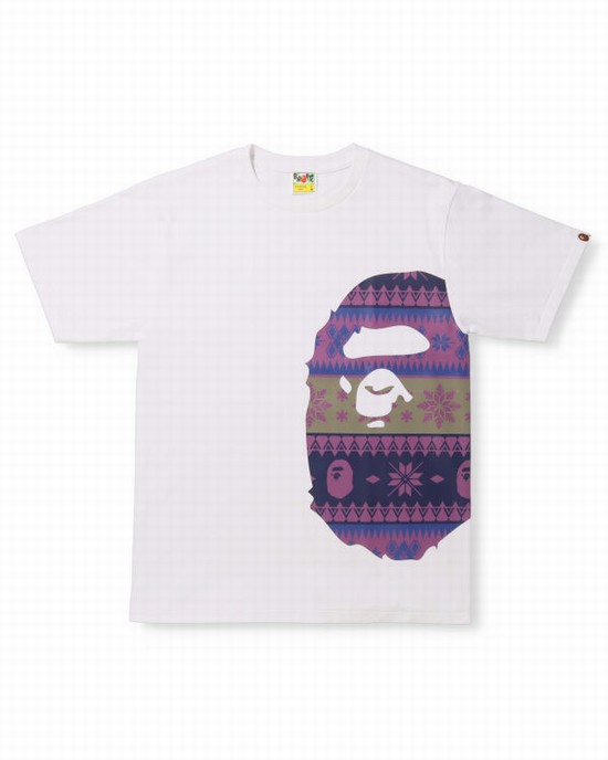 Bape Snow Pattern Side Big Ape Head Tricko Panske Biele | SK-7569