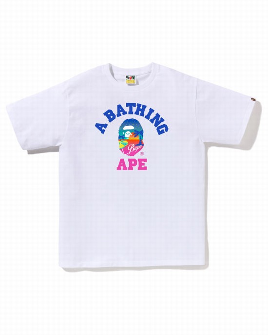 Bape Sunset Beach Tricko Panske Biele | SK-9275
