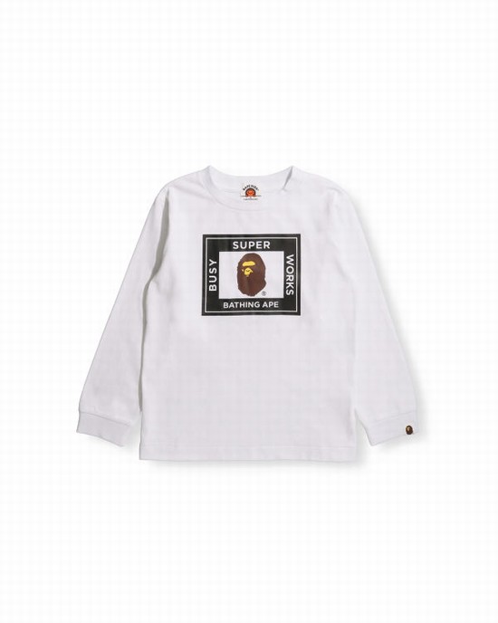 Bape Super Busy Works L/S Tricko Detske Biele | SK-0289