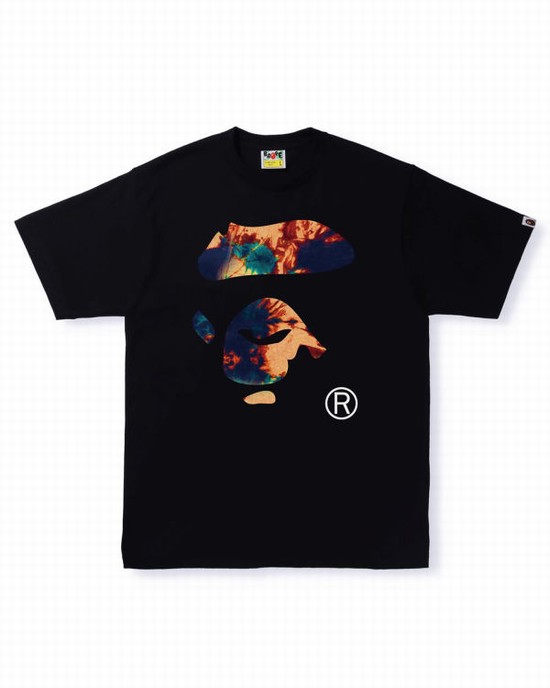Bape Tie Dye Ape Face Tricko Panske Čierne | SK-7153