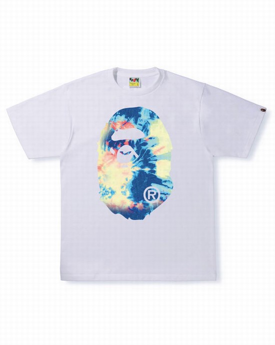 Bape Tie Dye Big Ape Head Tricko Panske Biele | SK-3827
