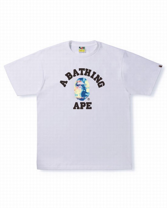 Bape Tie Dye College Tricko Panske Biele | SK-0425
