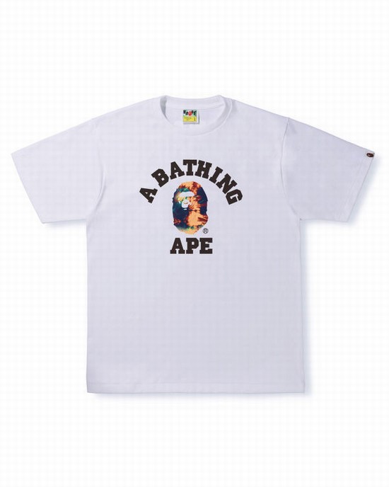 Bape Tie Dye College Tricko Panske Biele | SK-3742