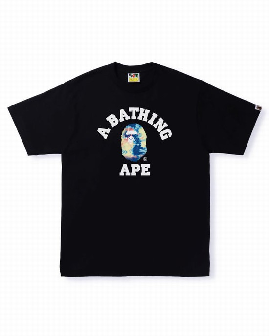 Bape Tie Dye College Tricko Panske Čierne | SK-3160