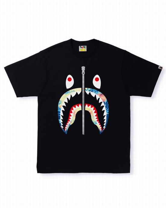 Bape Tie Dye Shark Tricko Panske Čierne | SK-9356