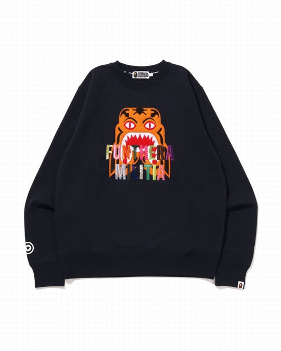 Bape Tiger Embroidery Crewneck Mikiny Panske Námornícka Modrá Modre | SK-8026
