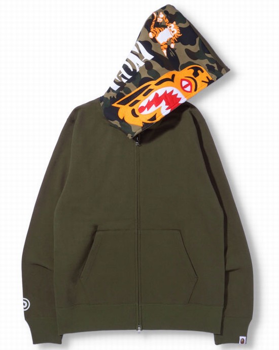 Bape Tiger Full Zip Mikiny S Kapucňou Panske Zelene | SK-6039