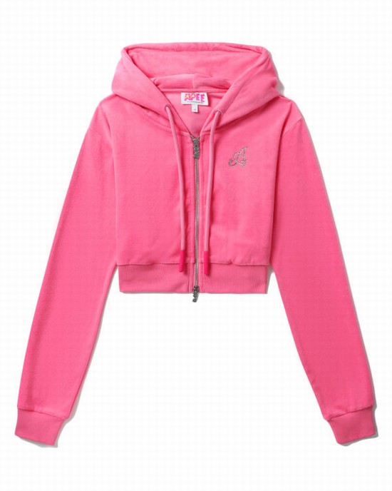 Bape Towelling zip-up crop Mikiny S Kapucňou Damske Ruzove | SK-9026