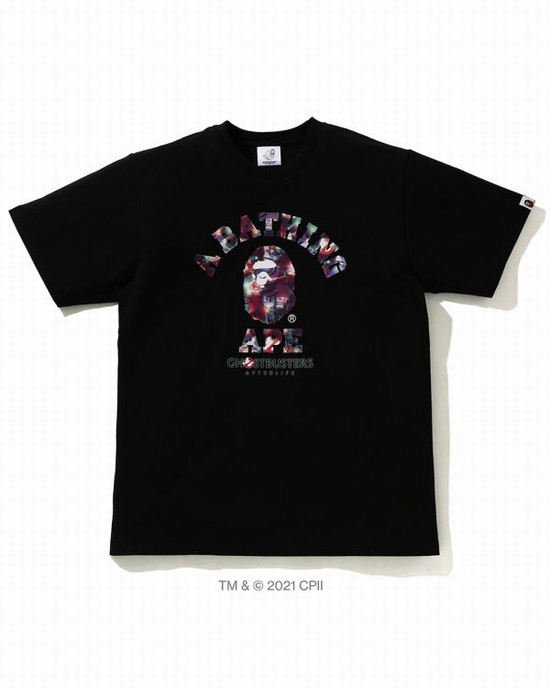 Bape X Ghostbusters Camo College Tricko Panske Čierne | SK-0986