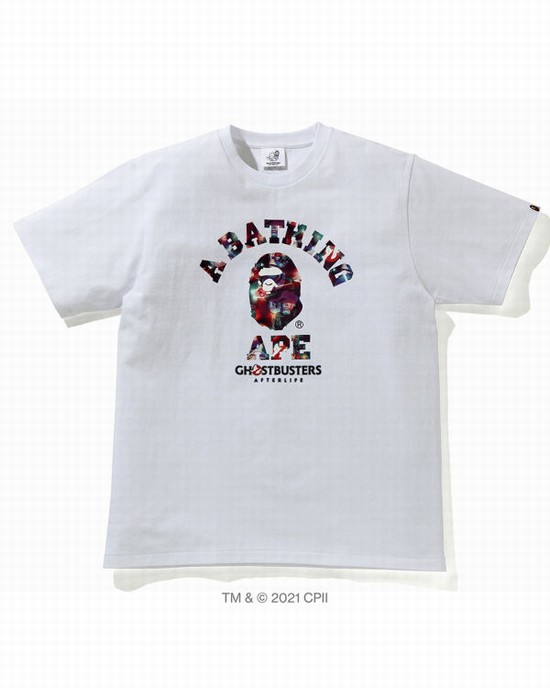Bape X Ghostbusters Camo College Tricko Panske Biele | SK-4089