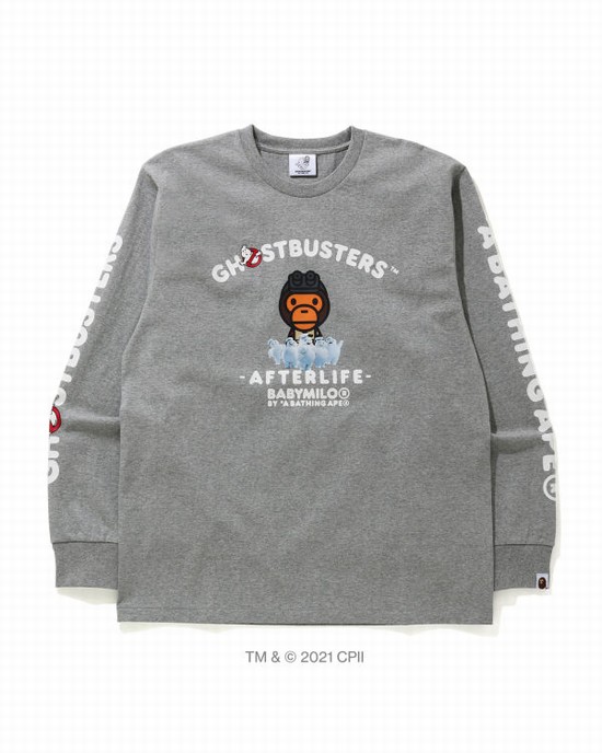 Bape X Ghostbusters Milo Long Sleeve Tricko Panske Siva | SK-7263