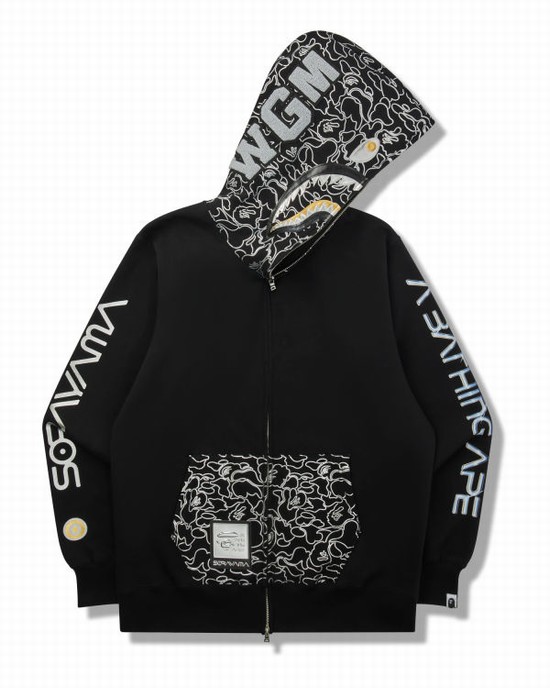 Bape X Hajime Sorayama Shark Full Zip Mikiny S Kapucňou Panske Čierne | SK-9824