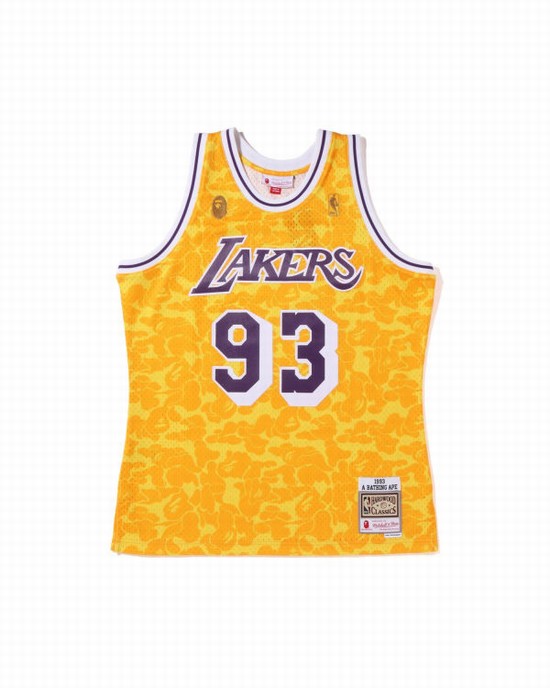 Bape X M&N Los Angeles Lakers Jersey Tricko Panske Žlté | SK-6435