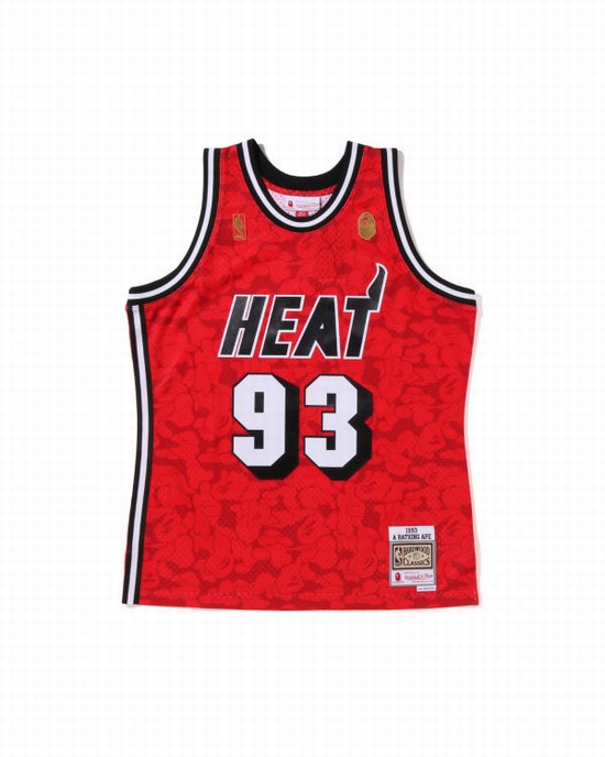 Bape X M&N Miami Heat Jersey Tricko Panske Svetlo Červené | SK-0271