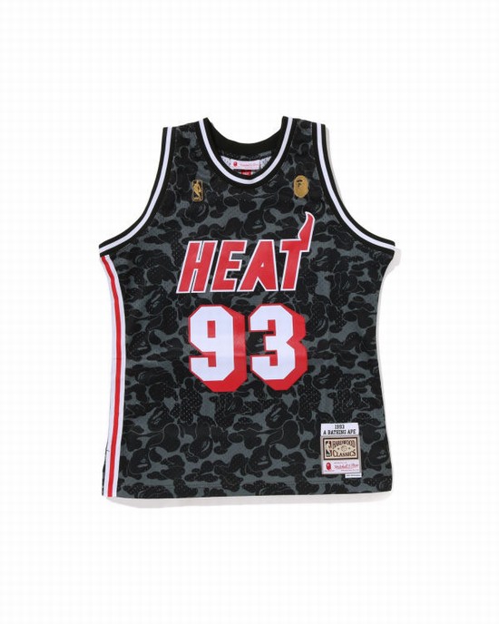 Bape X M&N Miami Heat Jersey Tricko Panske Čierne | SK-3987