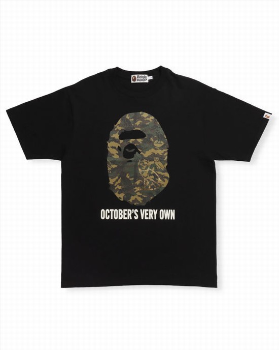 Bape X OVO Woodland Camo Ape Head Tricko Panske Čierne | SK-5617