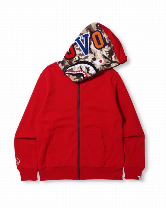 Bape X OVO Woodland Camo Shark Reversible Full Zip Mikiny S Kapucňou Panske Svetlo Červené | SK-9354