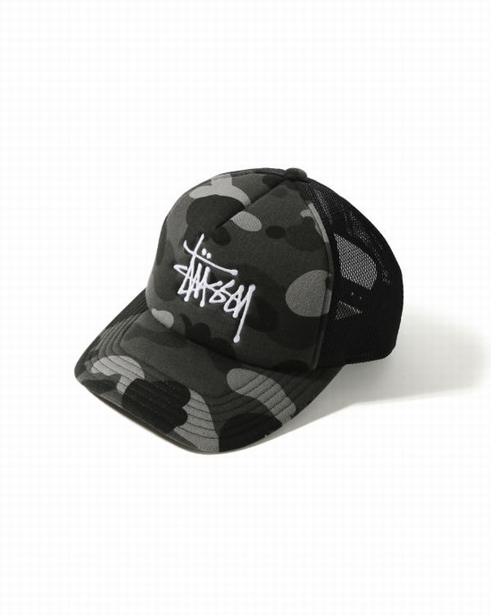 Bape X Stussy Trucker Caps Panske Čierne | SK-5217