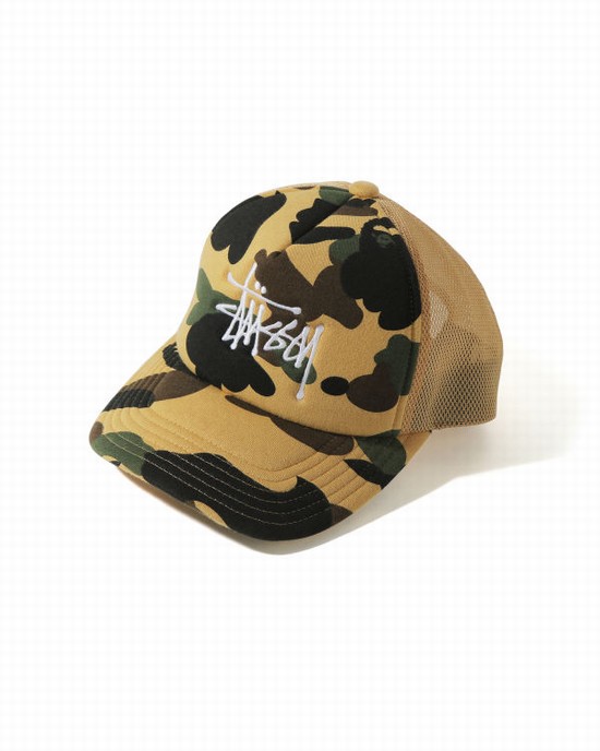 Bape X Stussy Trucker Caps Panske Žlté | SK-6729