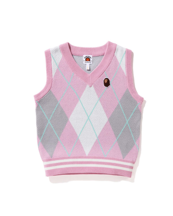 Bape Ape Head Patch Argyle Vesty Detske Ruzove | SK-9653