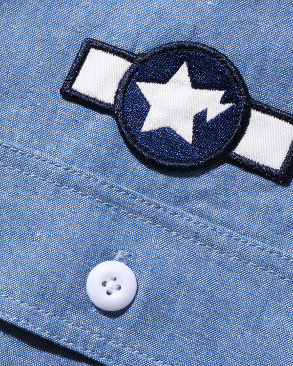 Bape Busy Shark Chambray Relaxed Fit Kosele Panske Modre | SK-8734