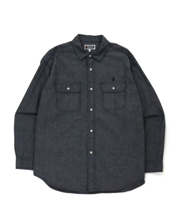 Bape Chambray Loose Fit Kosele Panske Čierne | SK-6095