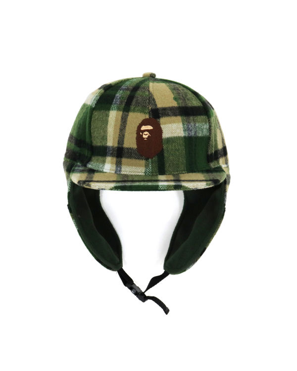 Bape Check Earmuffs Caps Panske Zelene | SK-9206