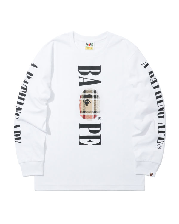 Bape Check Head long sleeve Tricko Panske Biele | SK-4560