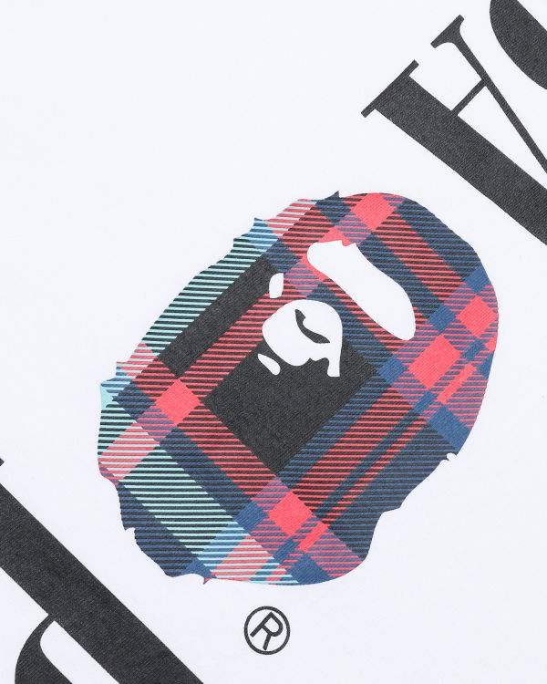 Bape Check Head long sleeve Tricko Panske Biele | SK-6217