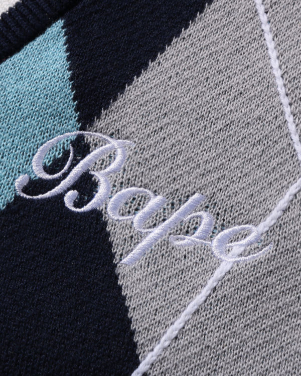 Bape Embroidery Argyle Vesty Damske Modre | SK-0653
