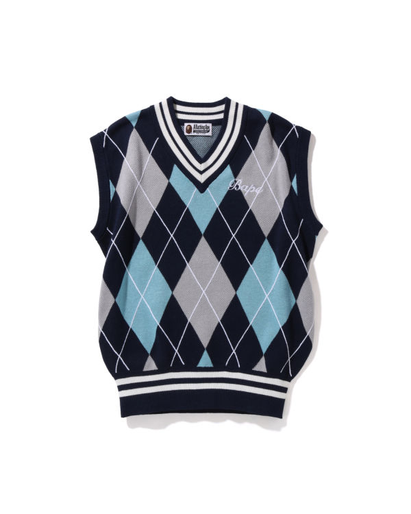 Bape Embroidery Argyle Vesty Damske Modre | SK-0653