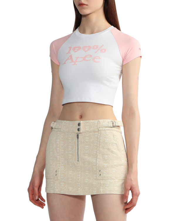 Bape Grafika crop raglan Tricko Damske Biele | SK-0518