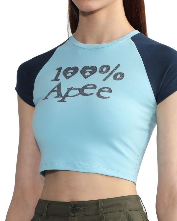 Bape Grafika crop raglan Tricko Damske Svetlo Modre | SK-6935