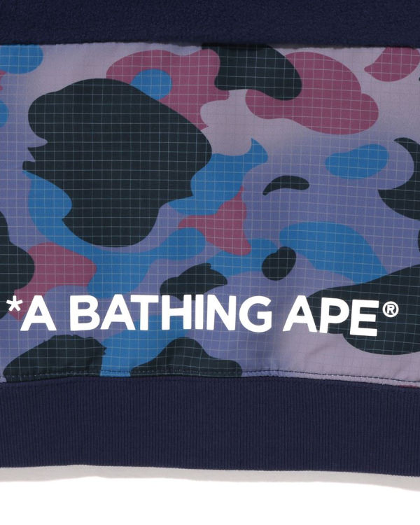 Bape Grid Camo Half Snap Fleece Pullover Mikiny S Kapucňou Detske Námornícka Modrá Modre | SK-8203