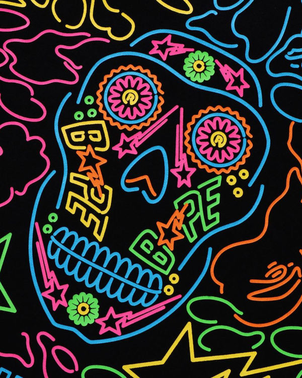 Bape Halloween Neon Mexican Skull Tricko Panske Čierne | SK-4176