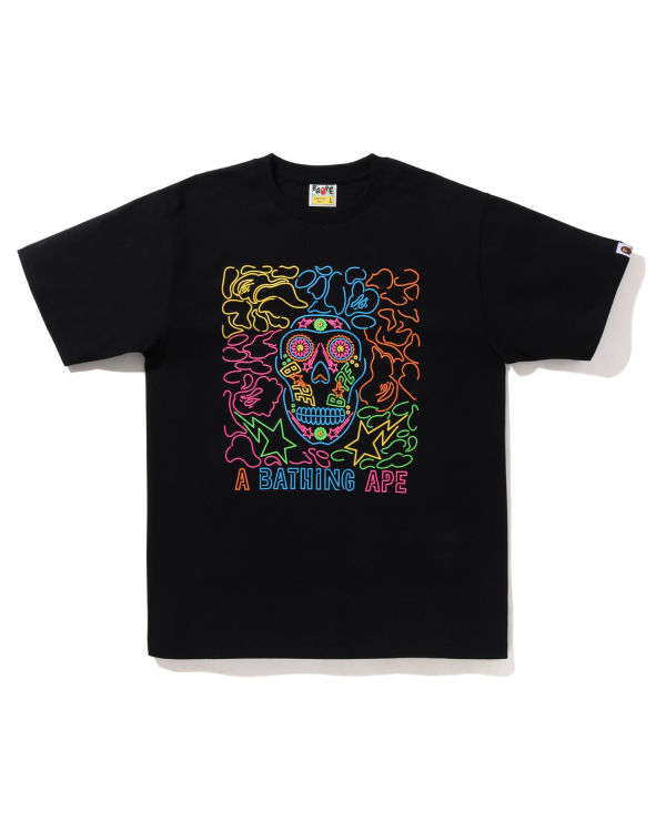 Bape Halloween Neon Mexican Skull Tricko Panske Čierne | SK-4176