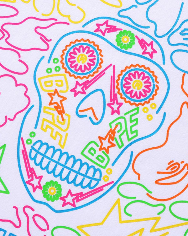 Bape Halloween Neon Mexican Skull Tricko Panske Biele | SK-8051