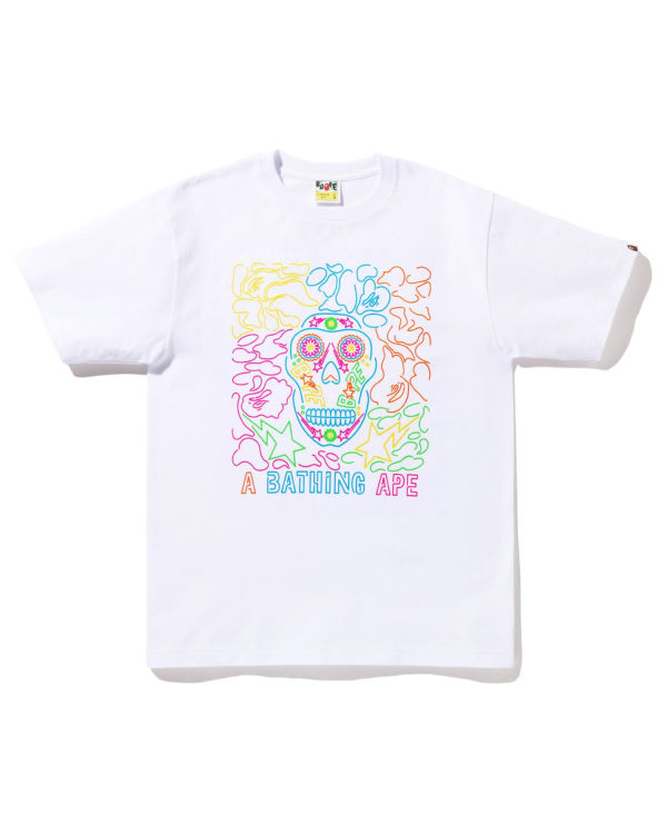 Bape Halloween Neon Mexican Skull Tricko Panske Biele | SK-8051