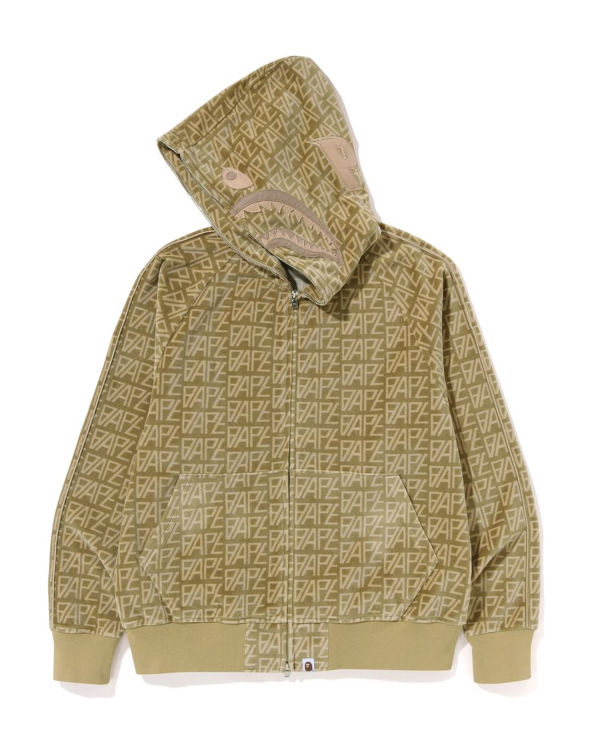 Bape Logo Monogram Velour Shark Full Zip Mikiny S Kapucňou Panske Béžové | SK-6408