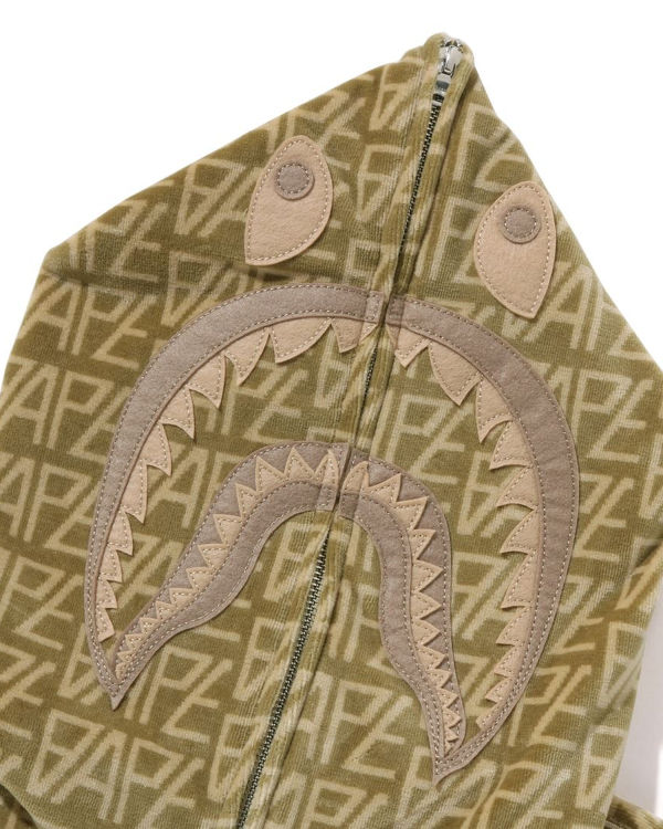 Bape Logo Monogram Velour Shark Full Zip Mikiny S Kapucňou Panske Béžové | SK-6408