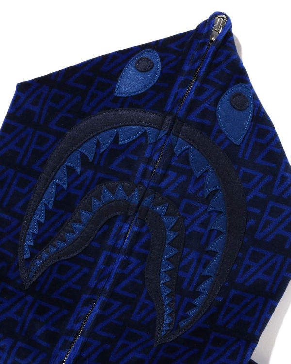 Bape Logo Monogram Velour Shark Full Zip Mikiny S Kapucňou Panske Námornícka Modrá Modre | SK-8740