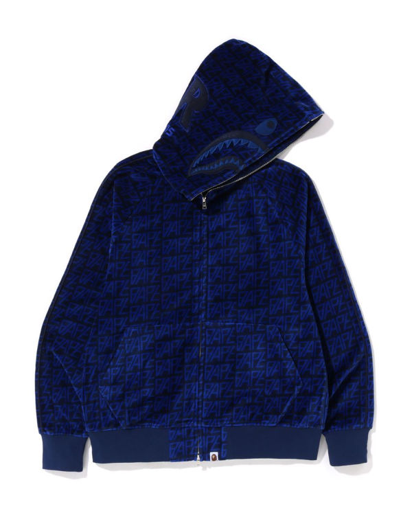 Bape Logo Monogram Velour Shark Full Zip Mikiny S Kapucňou Panske Námornícka Modrá Modre | SK-8740