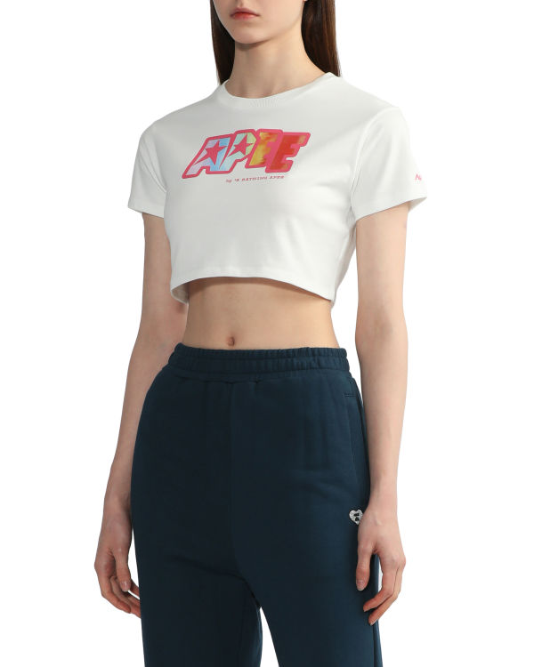 Bape Logo printed crop Tricko Damske Biele | SK-7250