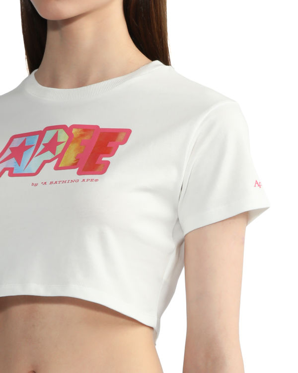 Bape Logo printed crop Tricko Damske Biele | SK-7250