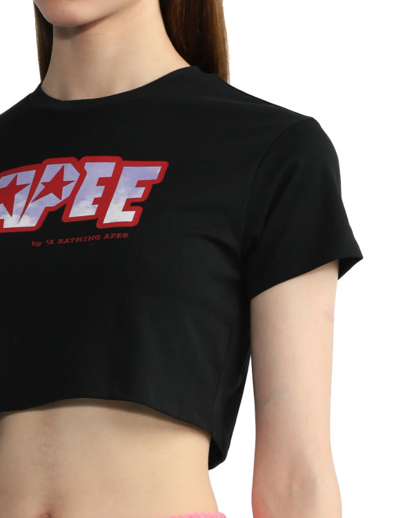Bape Logo printed crop Tricko Damske Čierne | SK-5079