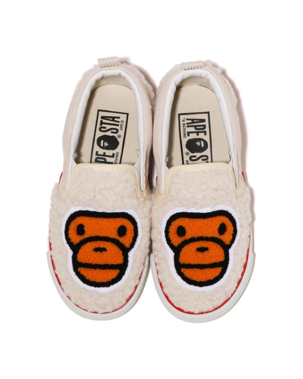 Bape Milo Boa Slip On Detske Biele | SK-2357
