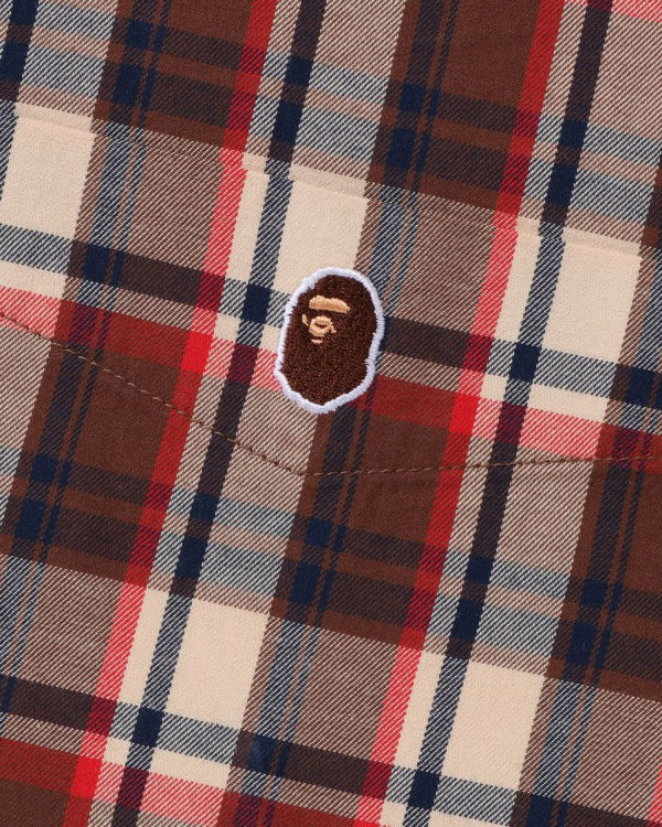 Bape Mini Check Loose Fit Kosele Panske Svetlo Červené | SK-0895