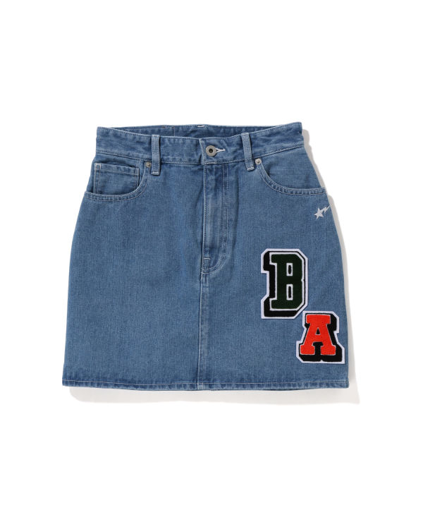 Bape Multi Fonts Denim Mini Sukne Damske Modre | SK-9345