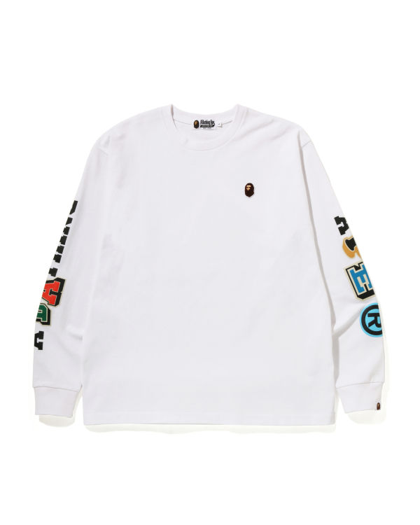 Bape Multi Fonts Relaxed Fit L/S Tricko Panske Biele | SK-4275