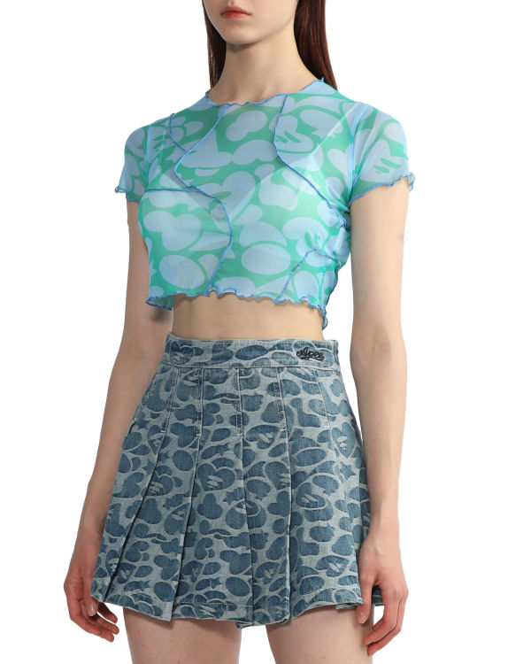 Bape Pattern mesh crop Blúzky Damske Modre | SK-6781